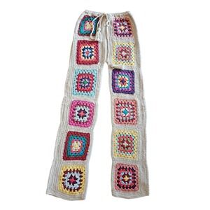 Flook X Free People Crochet Flare Pants S Granny Square High‎ Rise Hippie Retro
